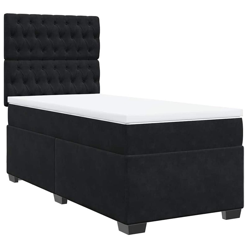 vidaXL fekete bársony rugós ágy matraccal 100 x 200 cm