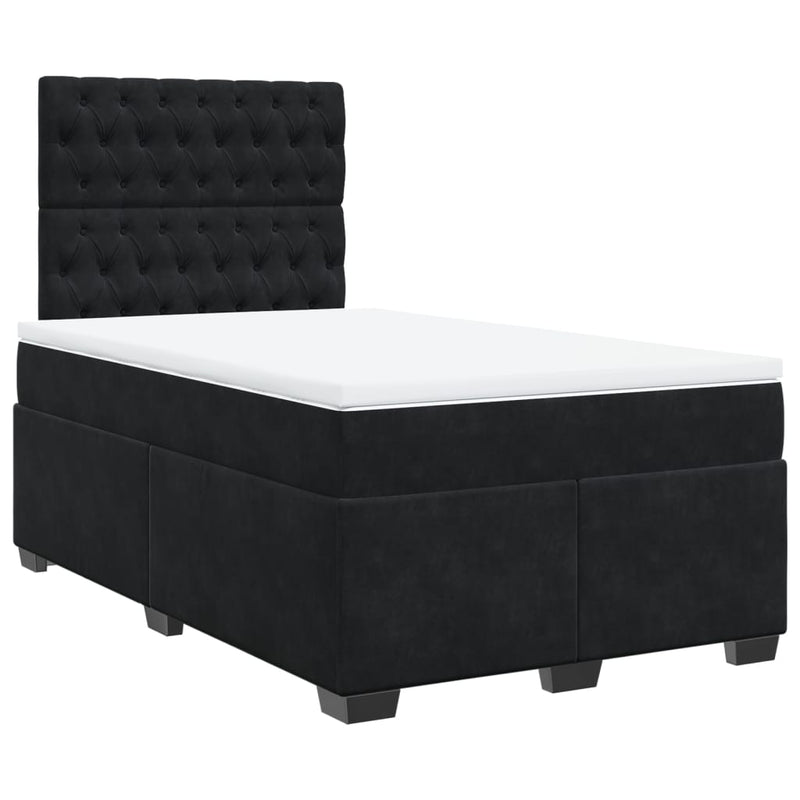 vidaXL fekete bársony rugós ágy matraccal 120x190 cm