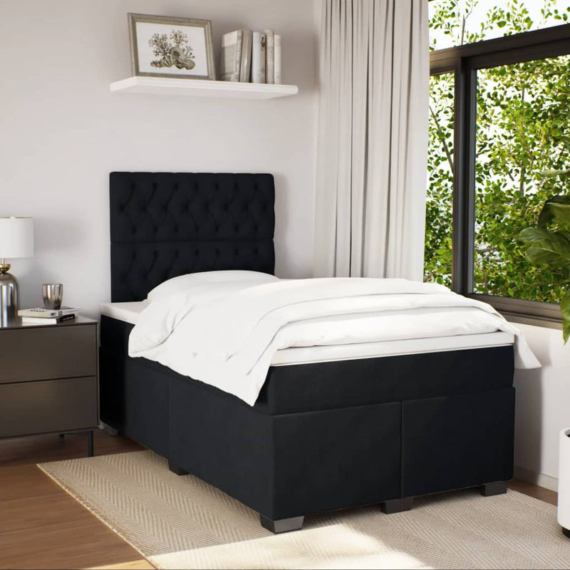vidaXL fekete bársony rugós ágy matraccal 120x190 cm