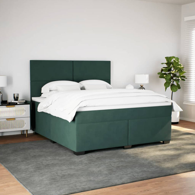 vidaXL sötétzöld bársony rugós ágy matraccal 180x200 cm