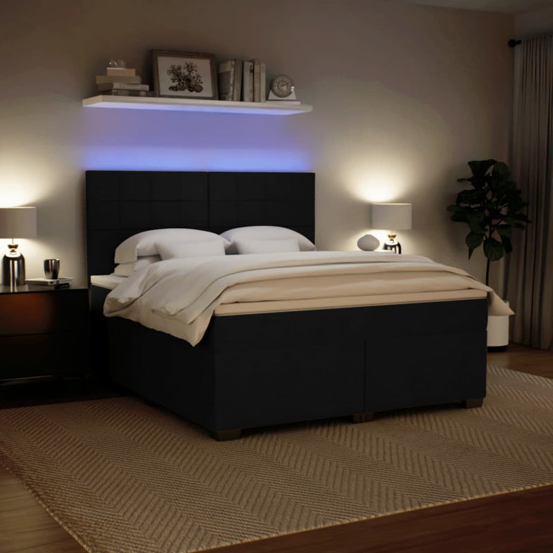 vidaXL fekete bársony rugós ágy matraccal 180x200 cm