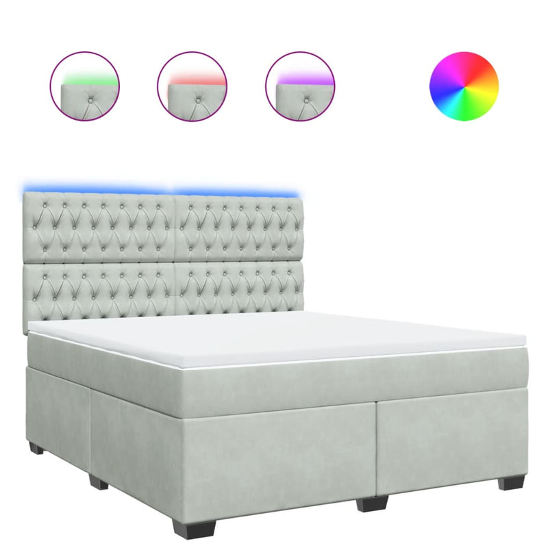 vidaXL világosszürke bársony rugós ágy matraccal 180x200 cm