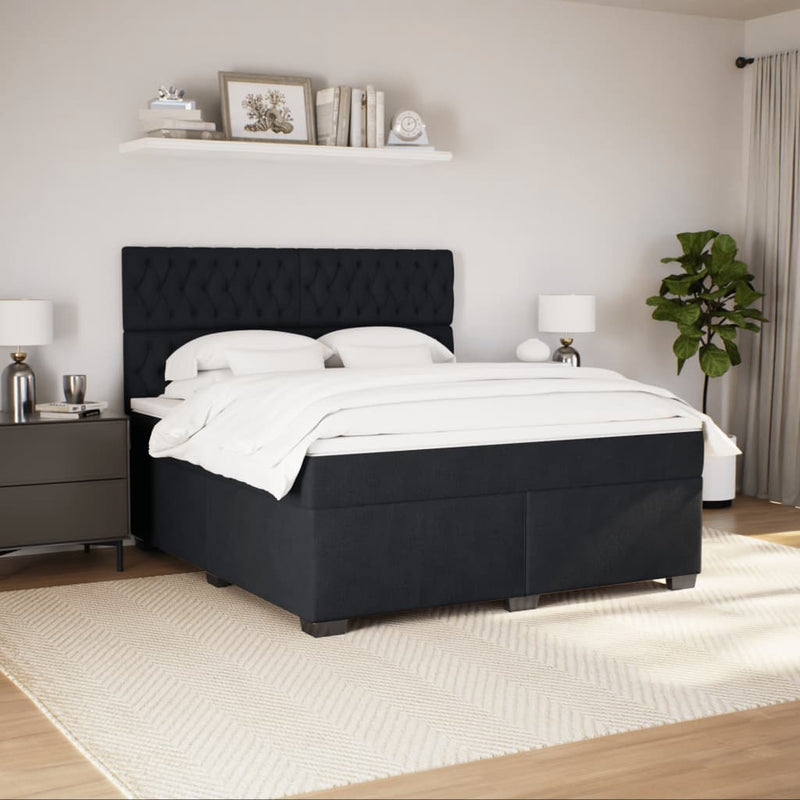 vidaXL fekete bársony rugós ágy matraccal 180x200 cm