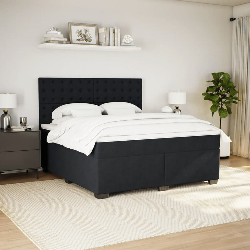 vidaXL fekete bársony rugós ágy matraccal 180x200 cm
