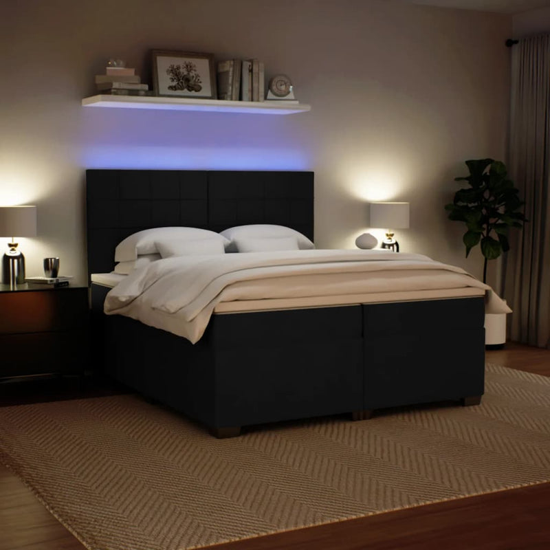 vidaXL fekete bársony rugós ágy matraccal 200x200 cm