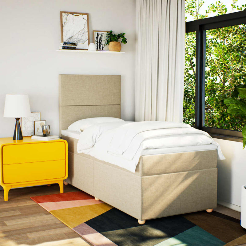 vidaXL krémszínű szövet rugós ágy matraccal 90 x 200 cm