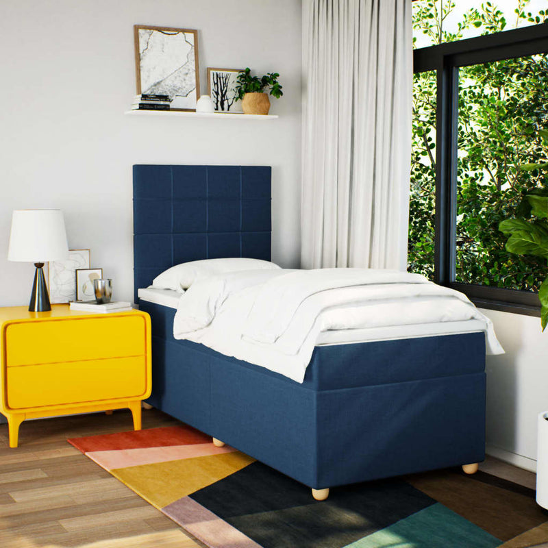 vidaXL kék szövet rugós ágy matraccal 100 x 200 cm