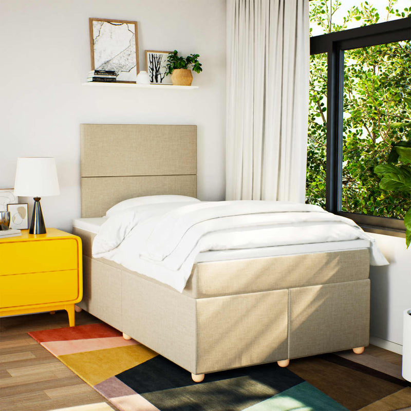 vidaXL krémszínű szövet rugós ágy matraccal 120 x 190 cm