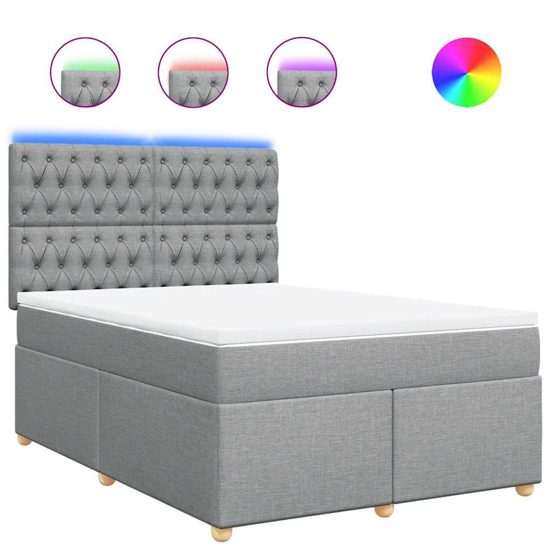 vidaXL világosszürke szövet rugós ágy matraccal 140 x 190 cm