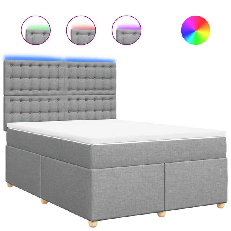 vidaXL világosszürke szövet rugós ágy matraccal 140 x 190 cm