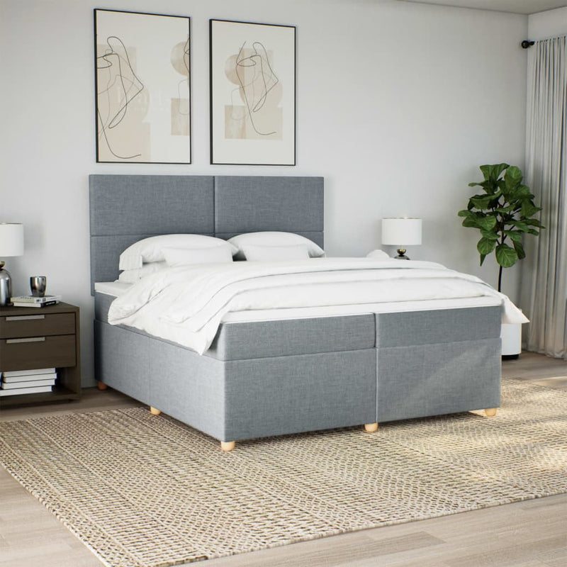 vidaXL világosszürke szövet rugós ágy matraccal 200 x 200 cm