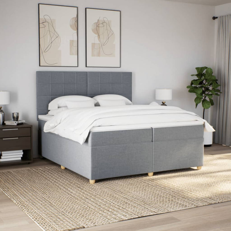 vidaXL világosszürke szövet rugós ágy matraccal 200 x 200 cm