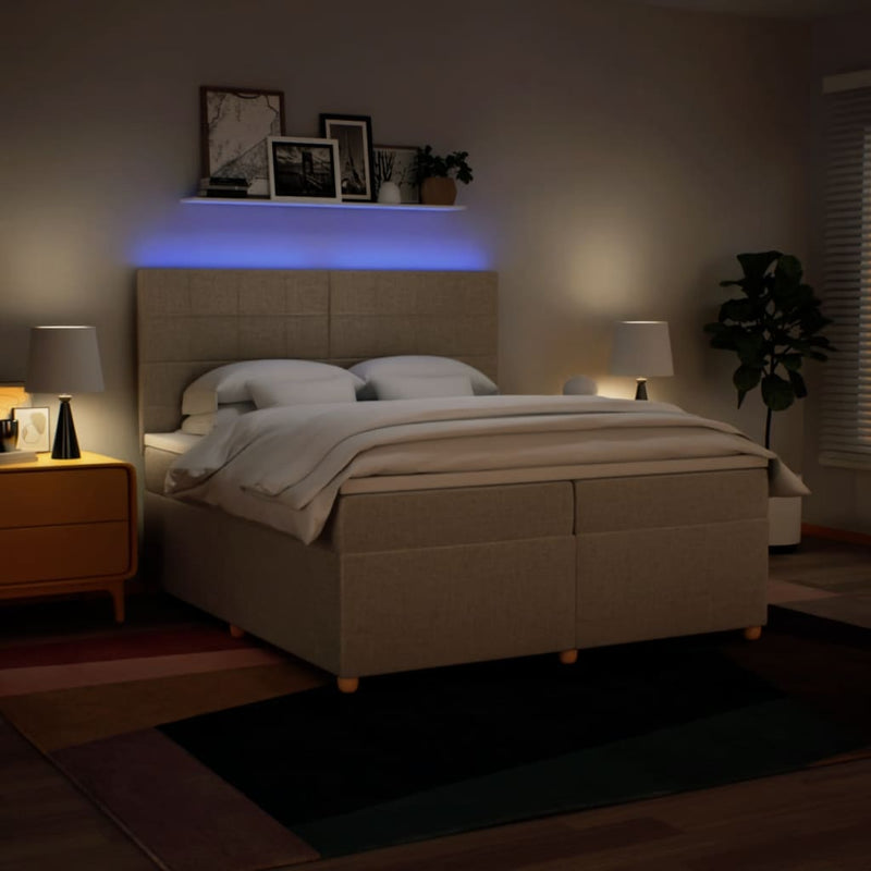 vidaXL krémszínű szövet rugós ágy matraccal 200 x 200 cm