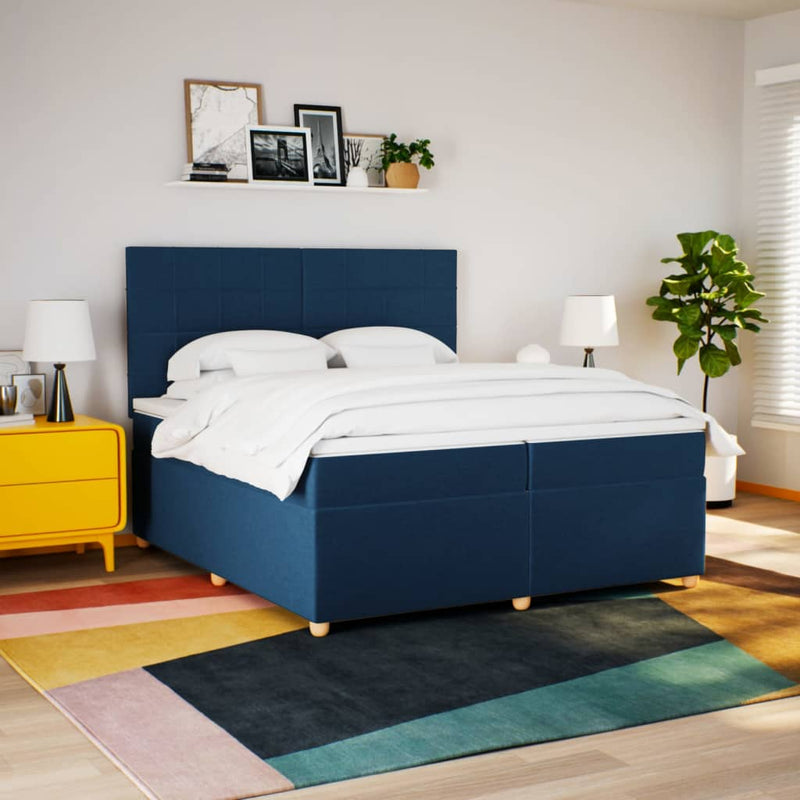 vidaXL kék szövet rugós ágy matraccal 200 x 200 cm