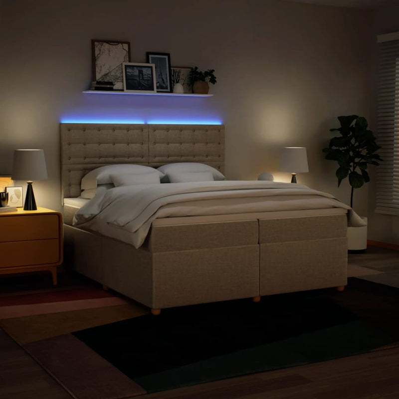 vidaXL krémszínű szövet rugós ágy matraccal 200 x 200 cm
