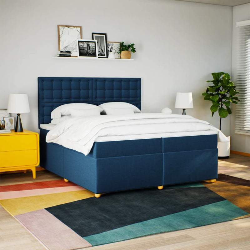 vidaXL kék szövet rugós ágy matraccal 200 x 200 cm