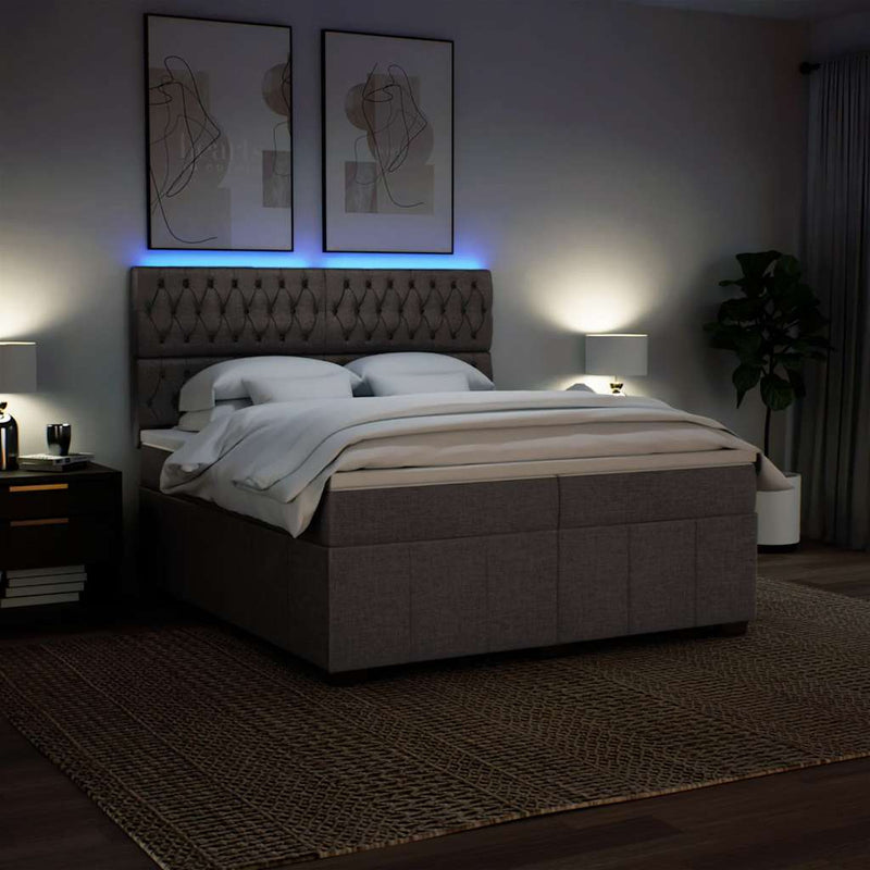 vidaXL tópszínű szövet rugós ágy matraccal 200 x 200 cm