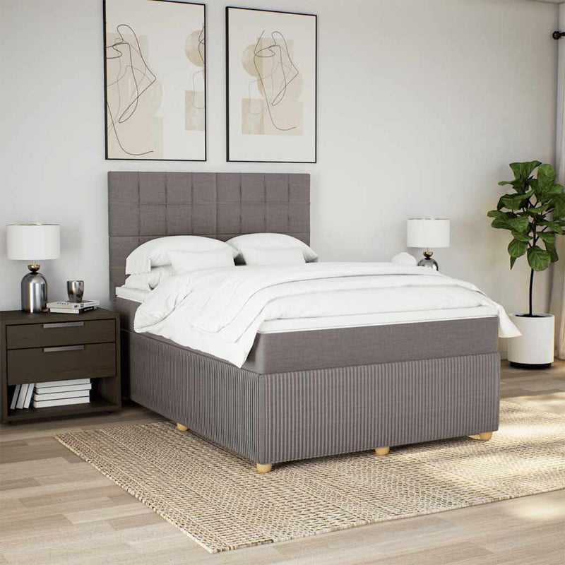vidaXL tópszínű szövet rugós ágy matraccal 140 x 190 cm