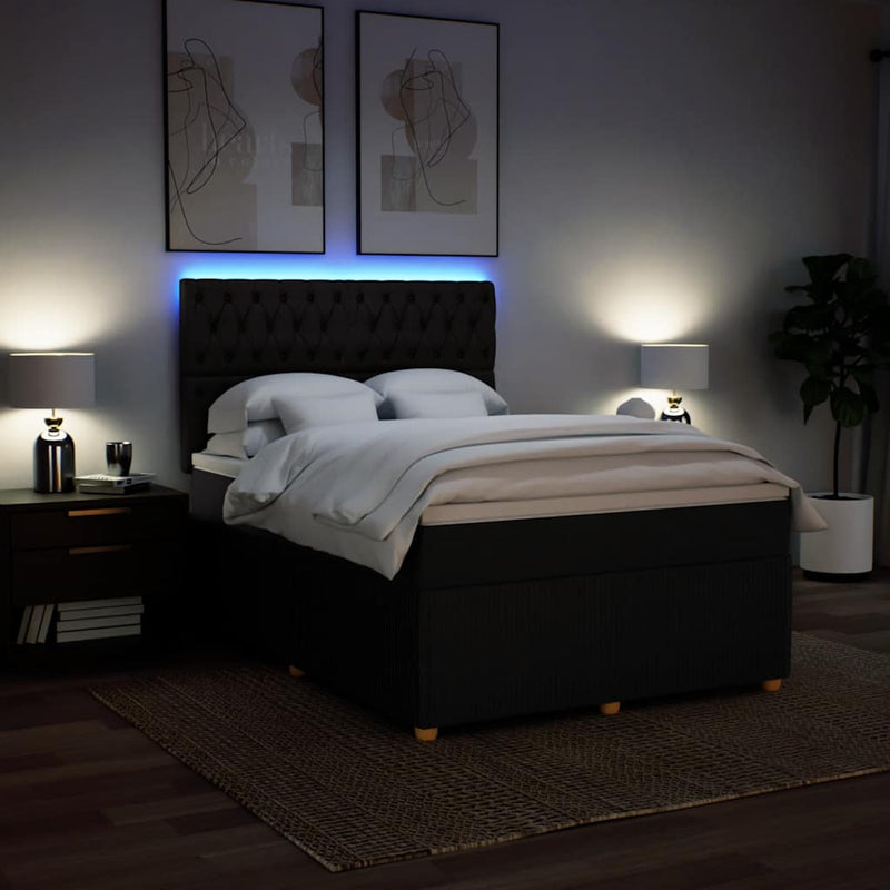 vidaXL fekete szövet rugós ágy matraccal 140 x 190 cm