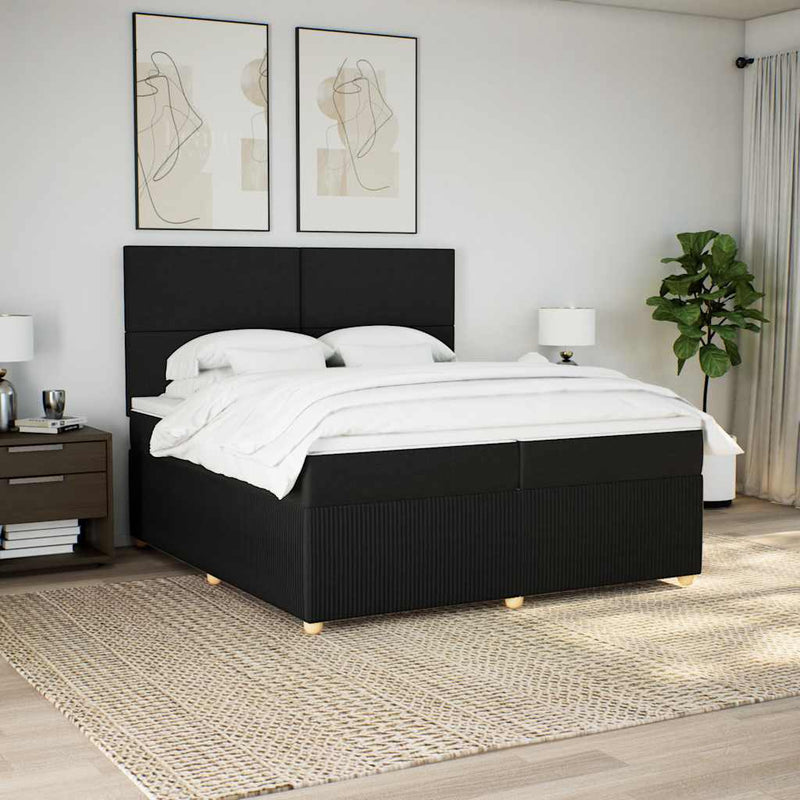 vidaXL fekete szövet rugós ágy matraccal 200 x 200 cm