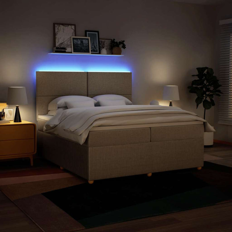 vidaXL krémszínű szövet rugós ágy matraccal 200 x 200 cm