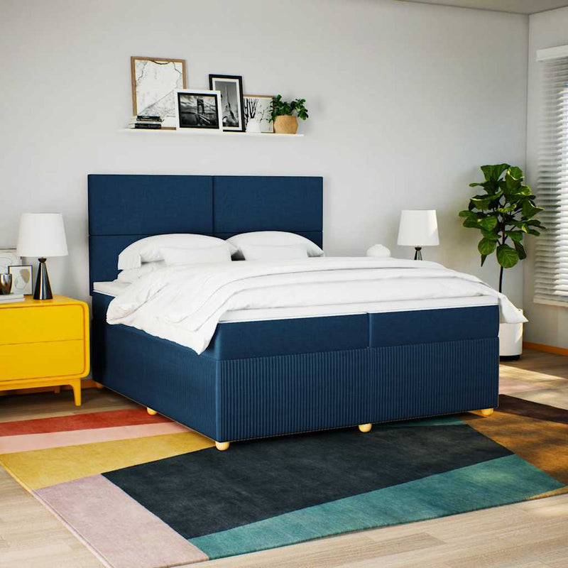 vidaXL kék szövet rugós ágy matraccal 200 x 200 cm