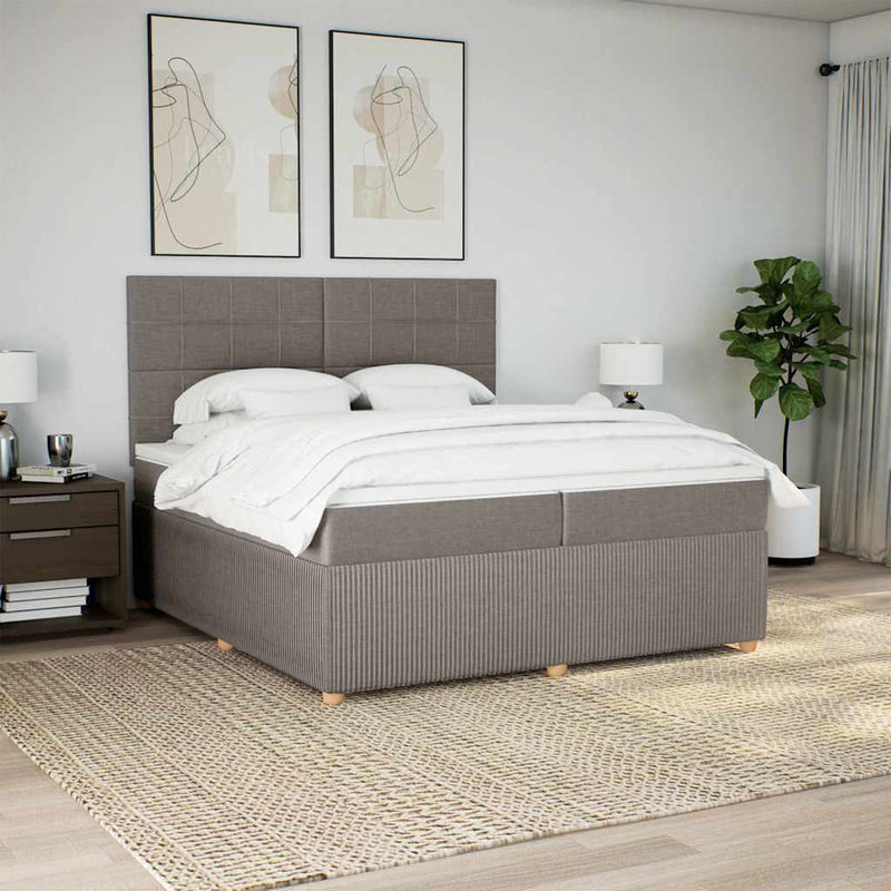 vidaXL tópszínű szövet rugós ágy matraccal 200 x 200 cm