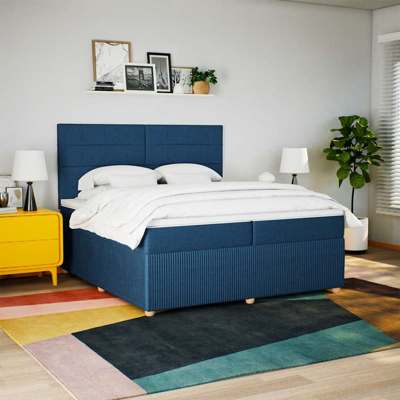 vidaXL kék szövet rugós ágy matraccal 200 x 200 cm