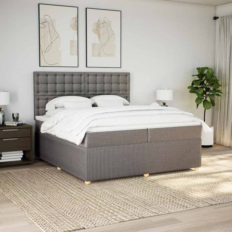 vidaXL tópszínű szövet rugós ágy matraccal 200 x 200 cm
