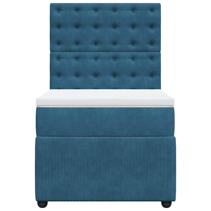 vidaXL kék bársony rugós ágy matraccal 90 x 190 cm