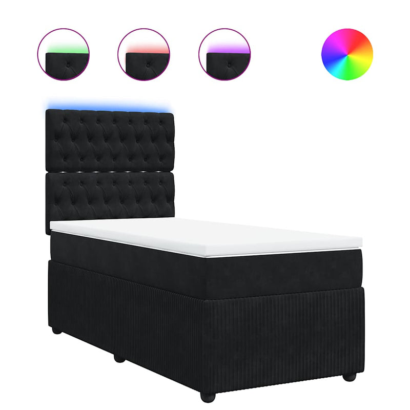 vidaXL fekete bársony rugós ágy matraccal 100 x 200 cm