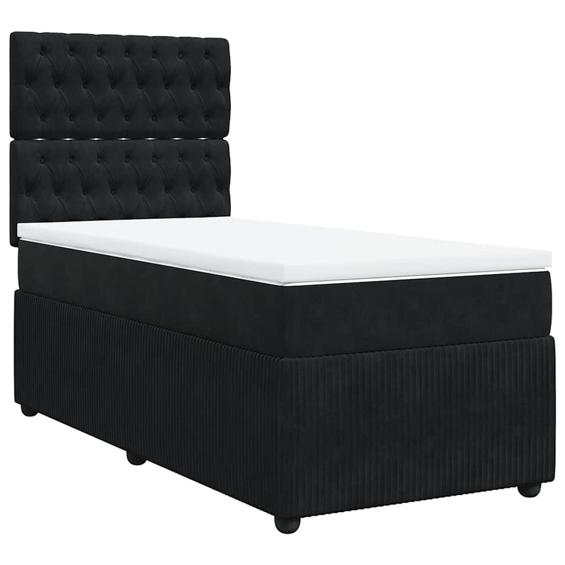 vidaXL fekete bársony rugós ágy matraccal 100 x 200 cm