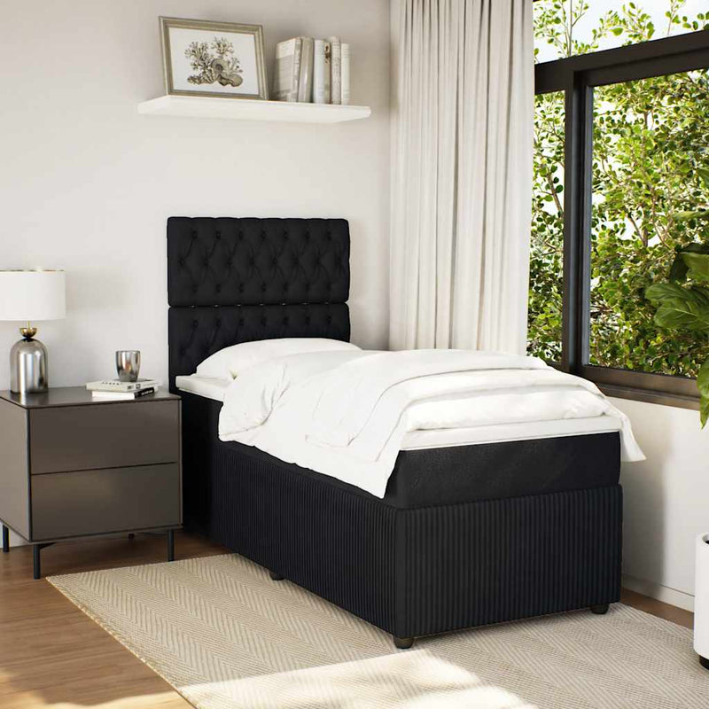 vidaXL fekete bársony rugós ágy matraccal 100 x 200 cm