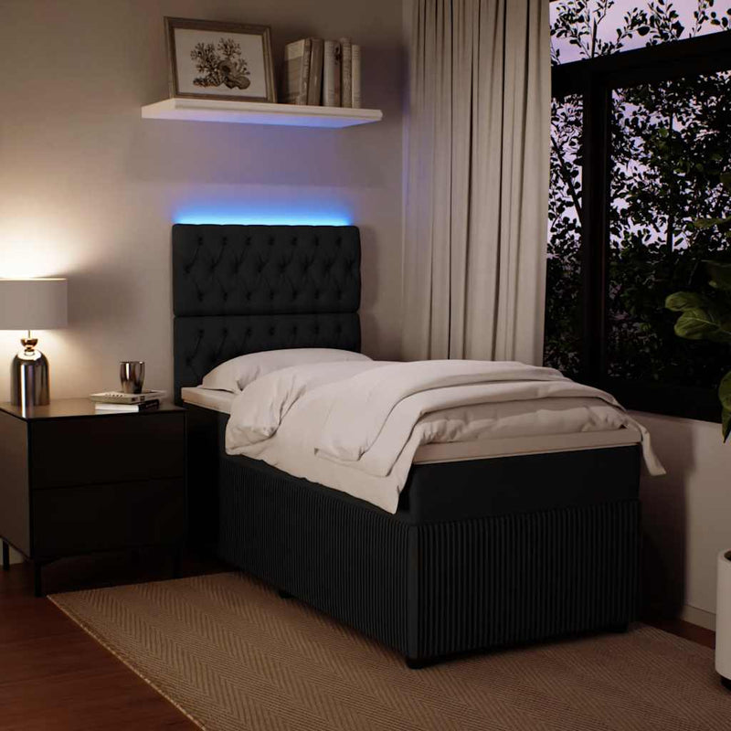 vidaXL fekete bársony rugós ágy matraccal 100 x 200 cm