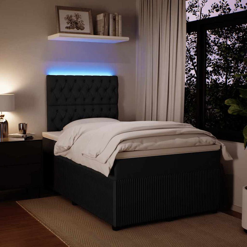 vidaXL fekete bársony rugós ágy matraccal 120x190 cm