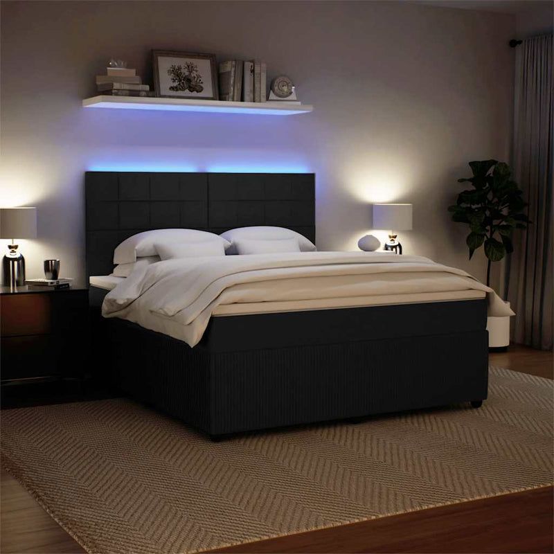 vidaXL fekete bársony rugós ágy matraccal 180x200 cm