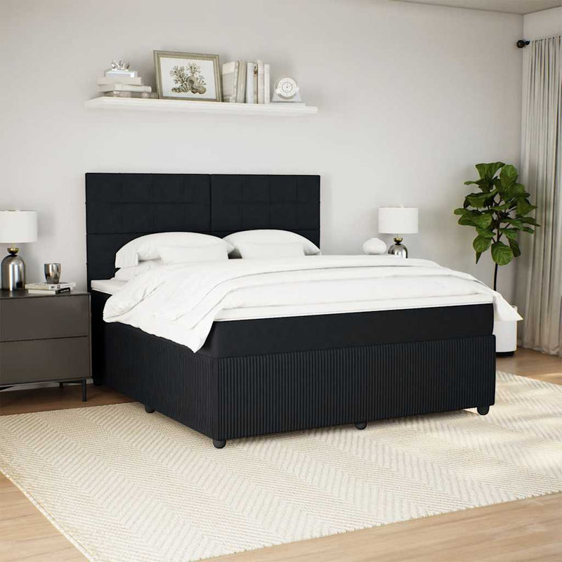 vidaXL fekete bársony rugós ágy matraccal 180x200 cm