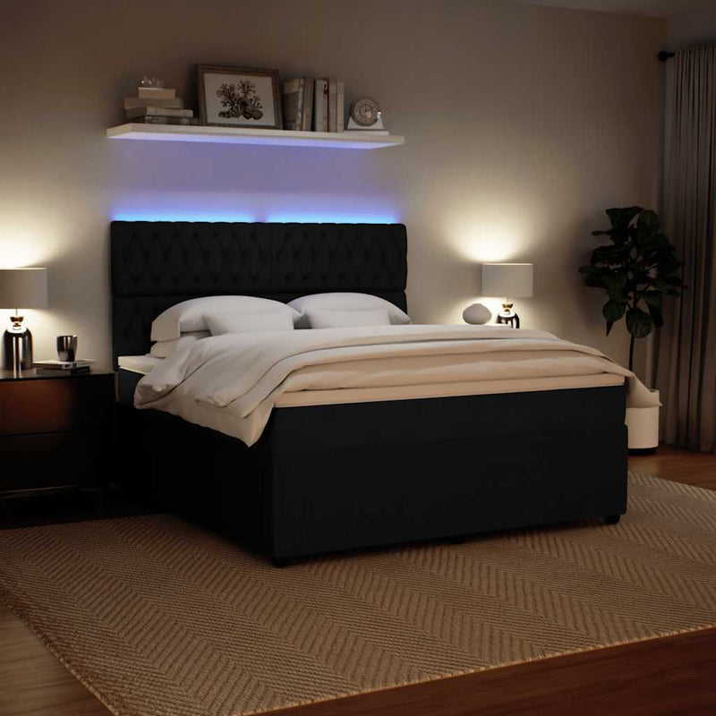 vidaXL fekete bársony rugós ágy matraccal 180x200 cm