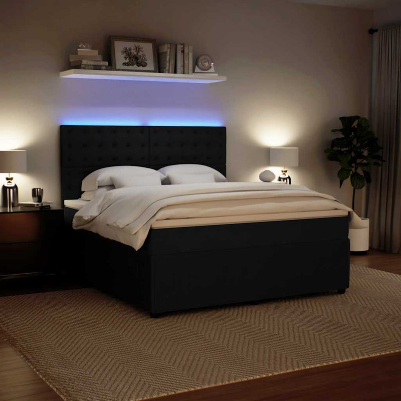 vidaXL fekete bársony rugós ágy matraccal 180x200 cm