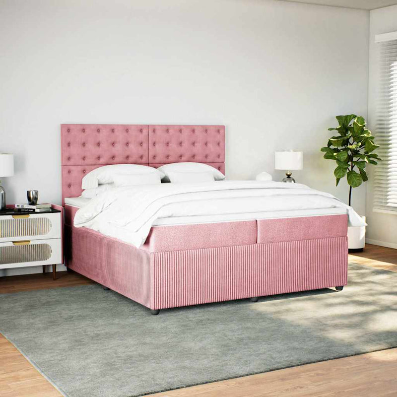 vidaXL rózsaszín bársony rugós ágy matraccal 200x200 cm