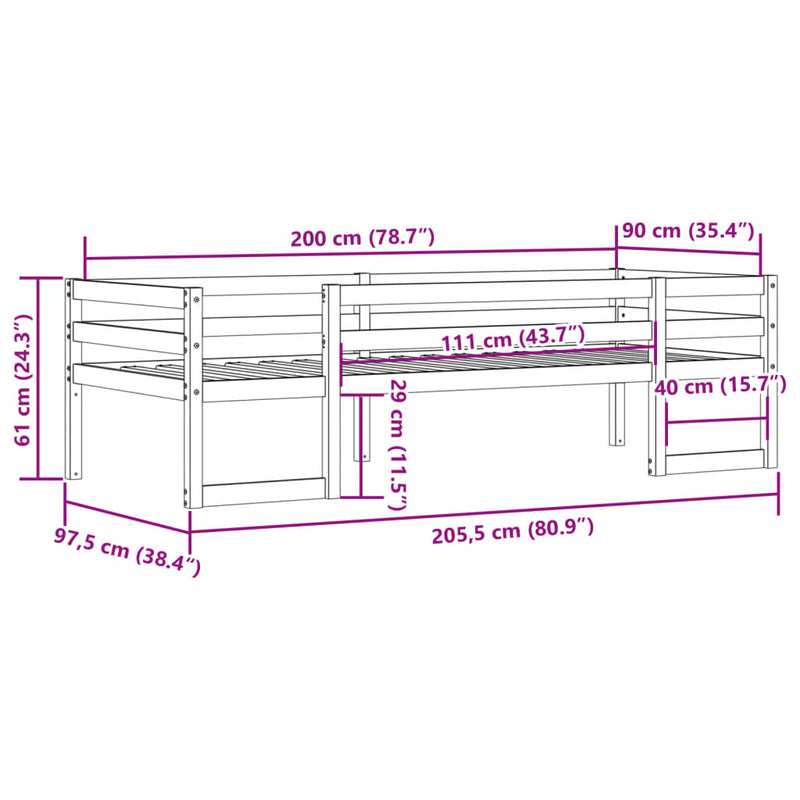 vidaXL fehér tömör fenyőfa gyerekágykeret 90 x 200 cm