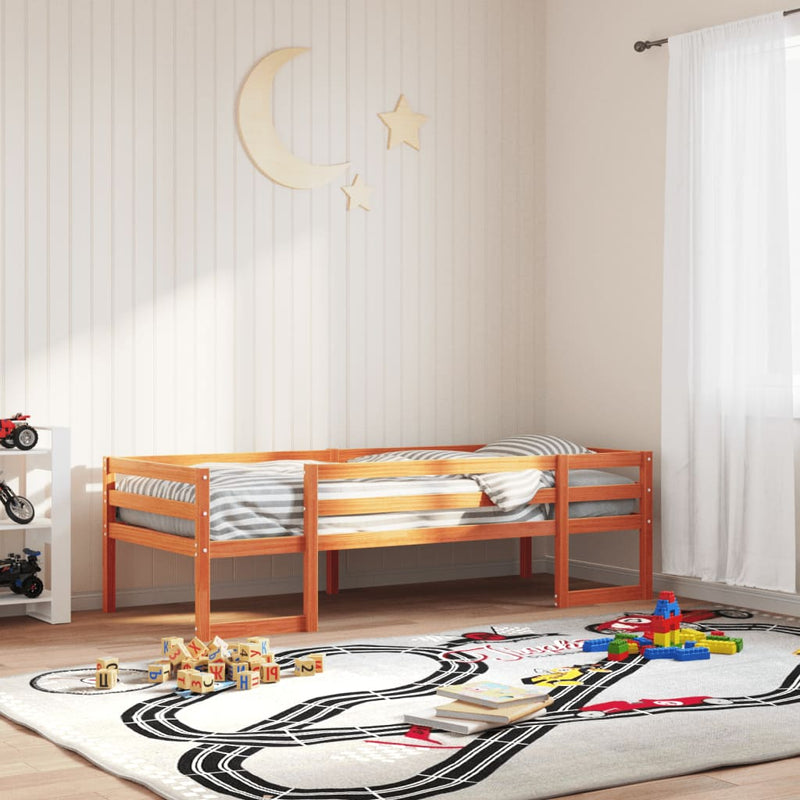 vidaXL viaszbarna tömör fenyőfa gyerekágykeret 90 x 200 cm
