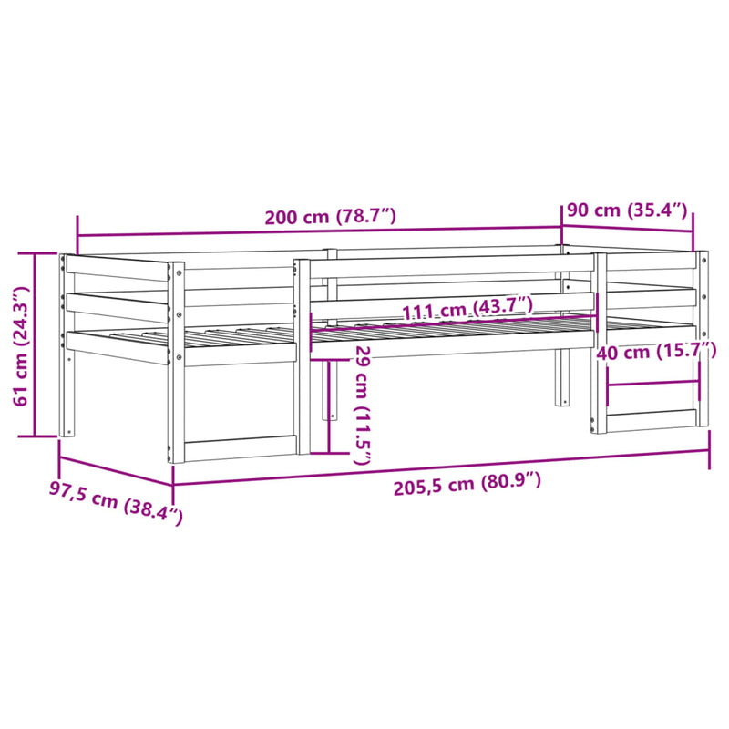 vidaXL viaszbarna tömör fenyőfa gyerekágykeret 90 x 200 cm