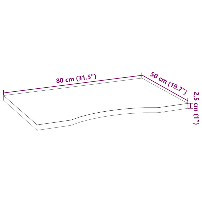 vidaXL tömör tölgyfa téglalap alakú asztallap kezeletlen 80x50x2,5cm
