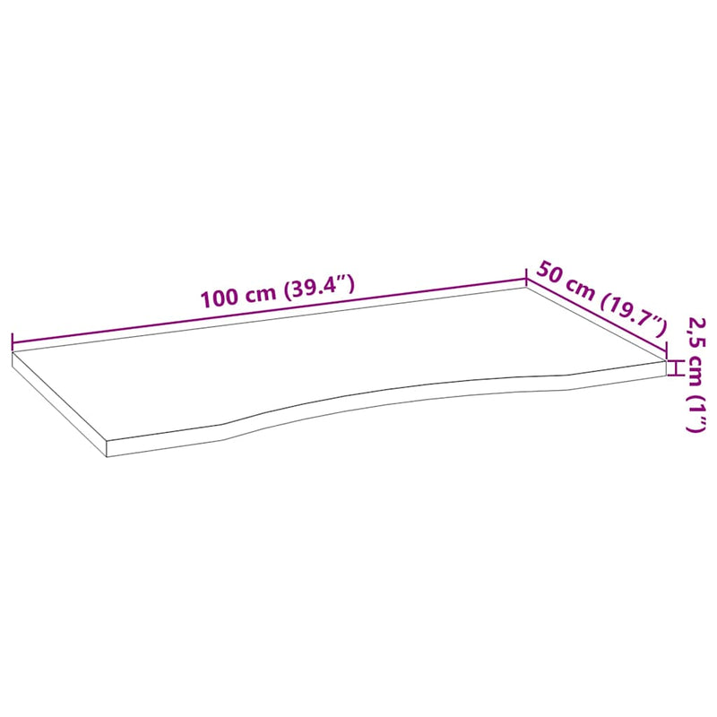 vidaXL tömör tölgyfa téglalap alakú asztallap kezeletlen 100x50x2,5 cm