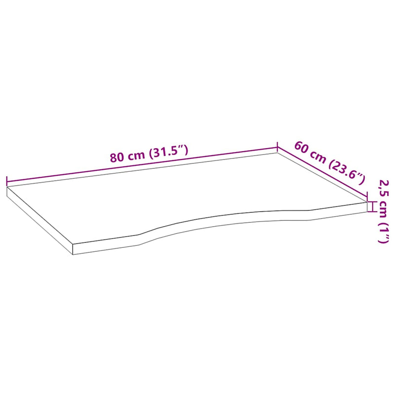 vidaXL tömör tölgyfa téglalap alakú asztallap kezeletlen 80x60x2,5 cm