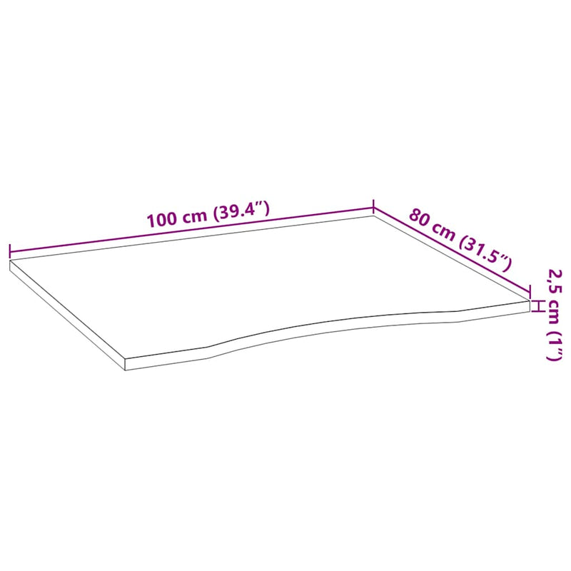 vidaXL tömör tölgyfa téglalap alakú asztallap kezeletlen 100x80x2,5 cm