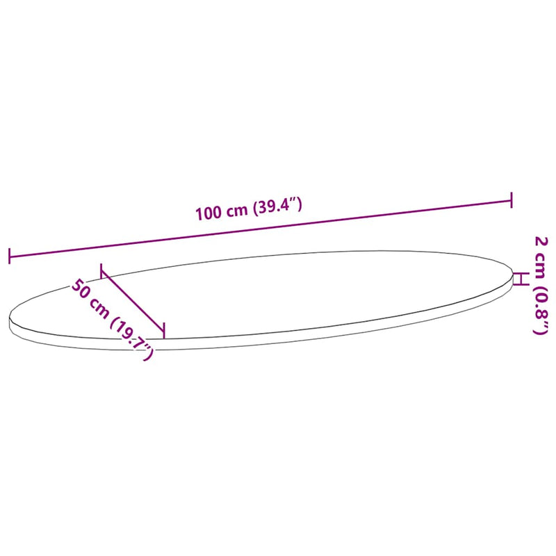 vidaXL világosbarna tömör akácfa ovális alakú asztallap 100x50x2 cm