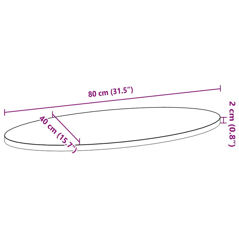 vidaXL sötétbarna tömör akácfa ovális alakú asztallap 80 x 40 x 2 cm