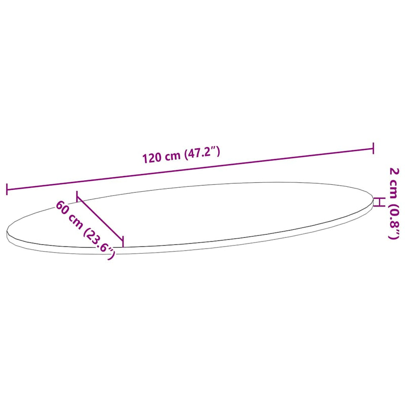vidaXL sötétbarna tömör akácfa ovális alakú asztallap 120 x 60 x 2 cm